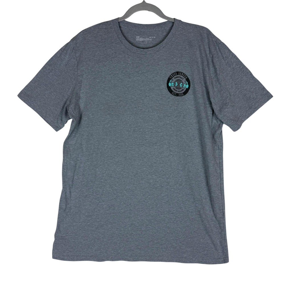 Under Armour Shirt Mens Large Gray Protect This House Globe Gym Graphic Tee